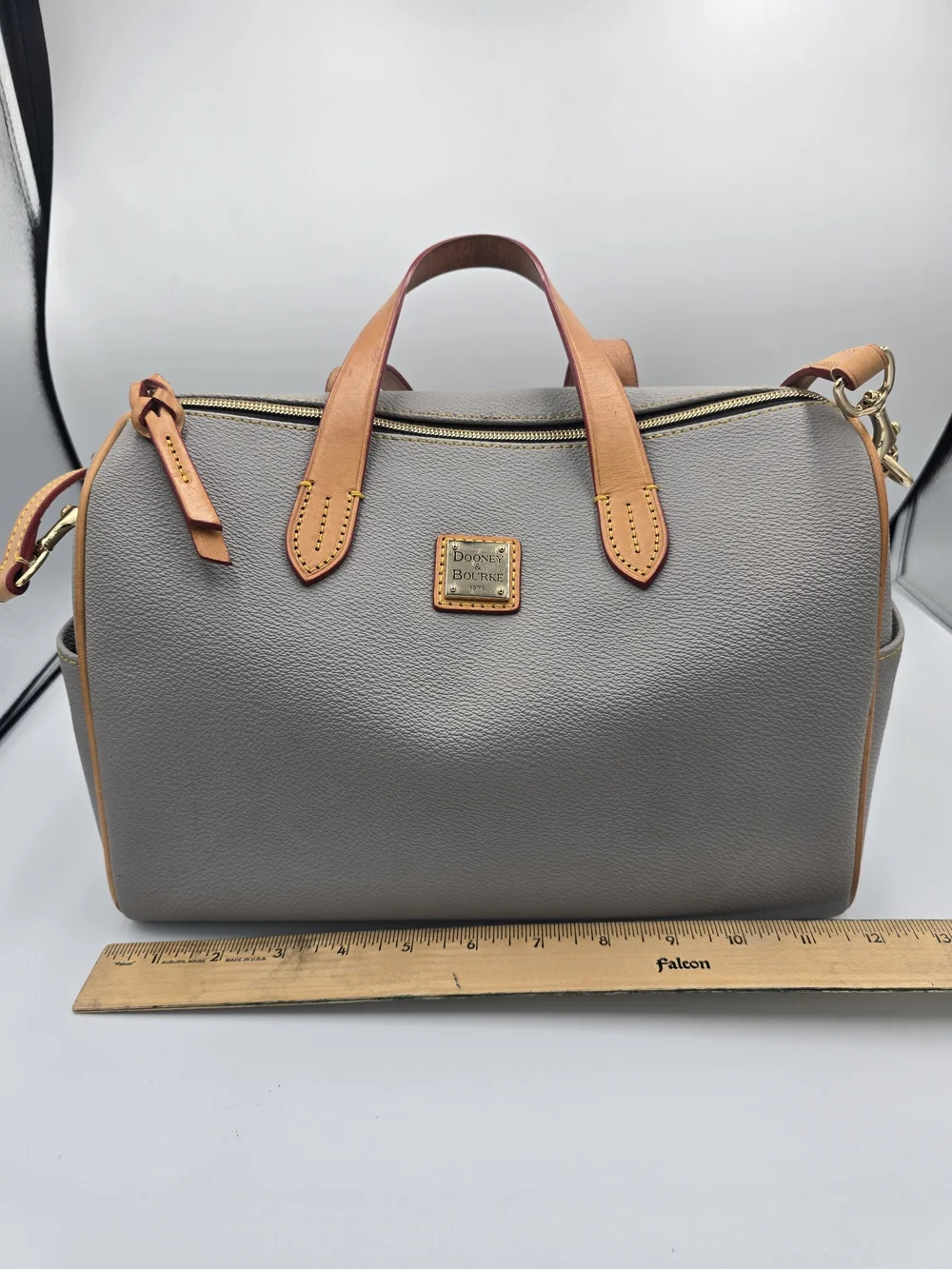 DOONEY & BOURKE Carley Olivia Satchel Grey Coated Cotton Barrel Bag Crossbody